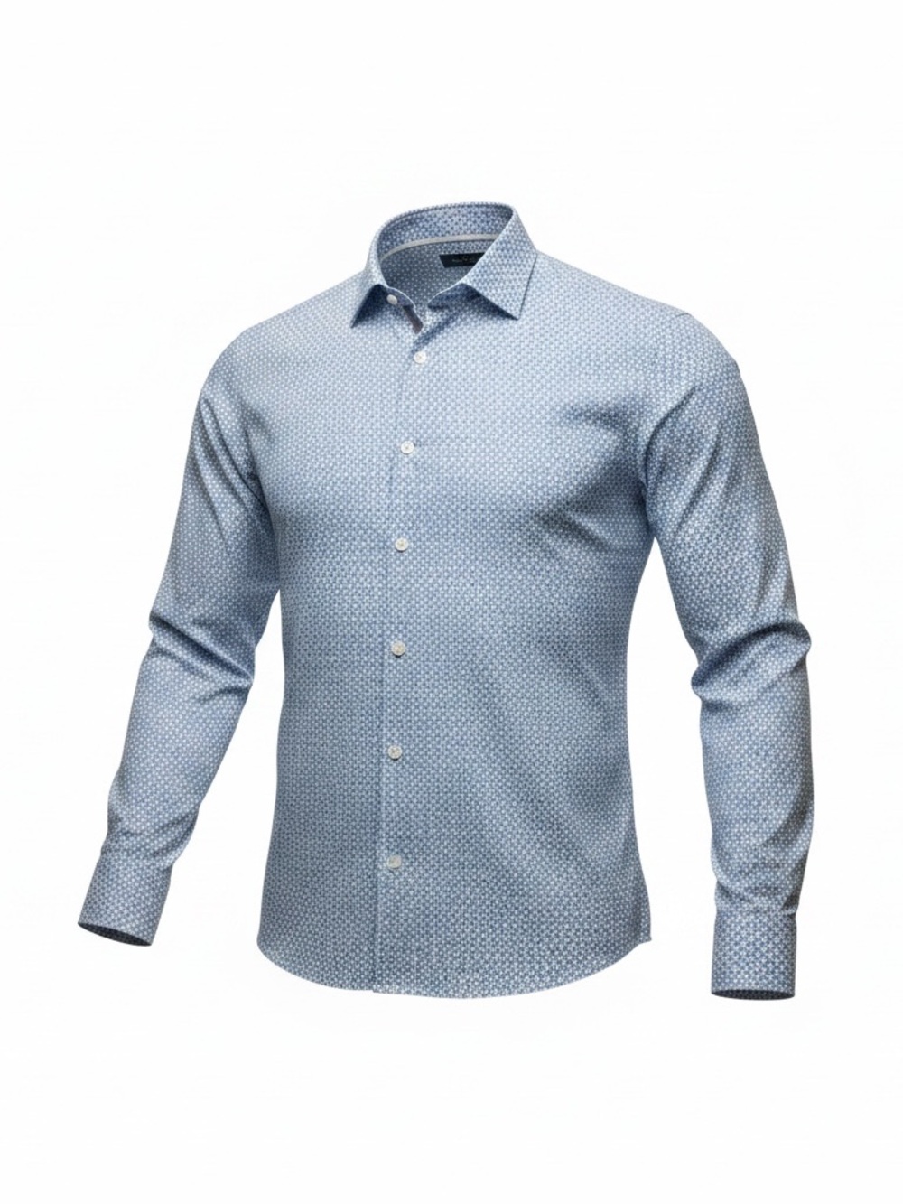 Paul Taylor Men’s Large Blue White Geometric Print Cotton Dress Shirt